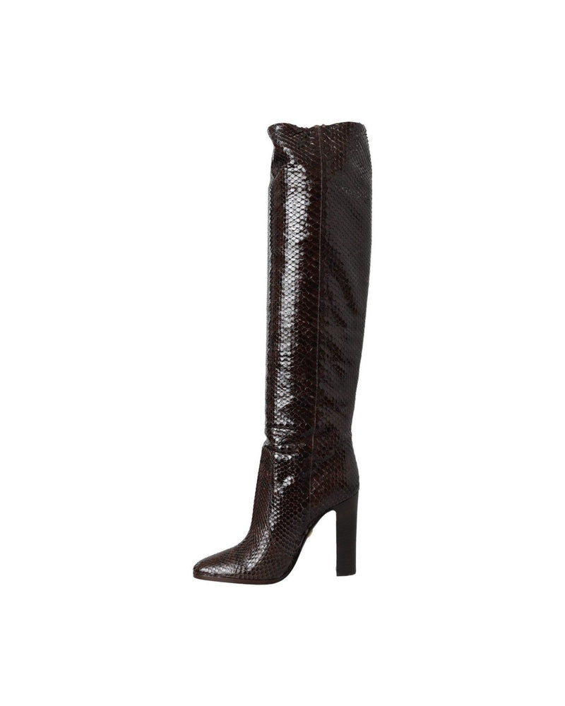 Dolce & Gabbana Brown Exotic Leather Heels High Boots Shoes Glam Steals