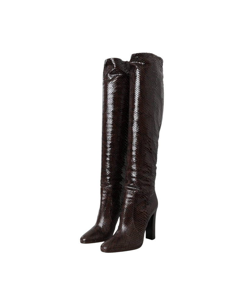 Dolce & Gabbana Brown Exotic Leather Heels High Boots Shoes Glam Steals