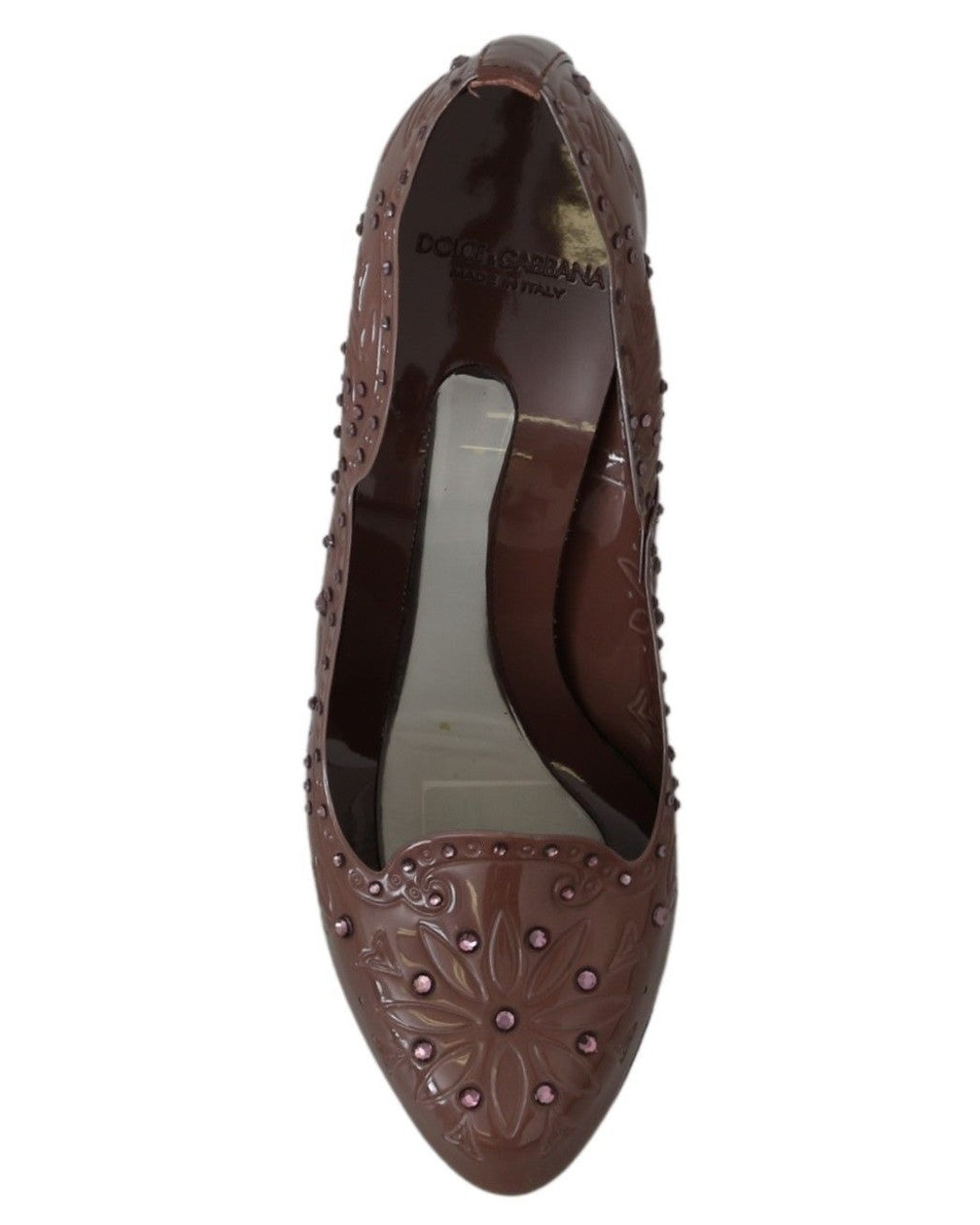 Dolce & Gabbana Brown Floral Crystal Cinderella Heels Heels