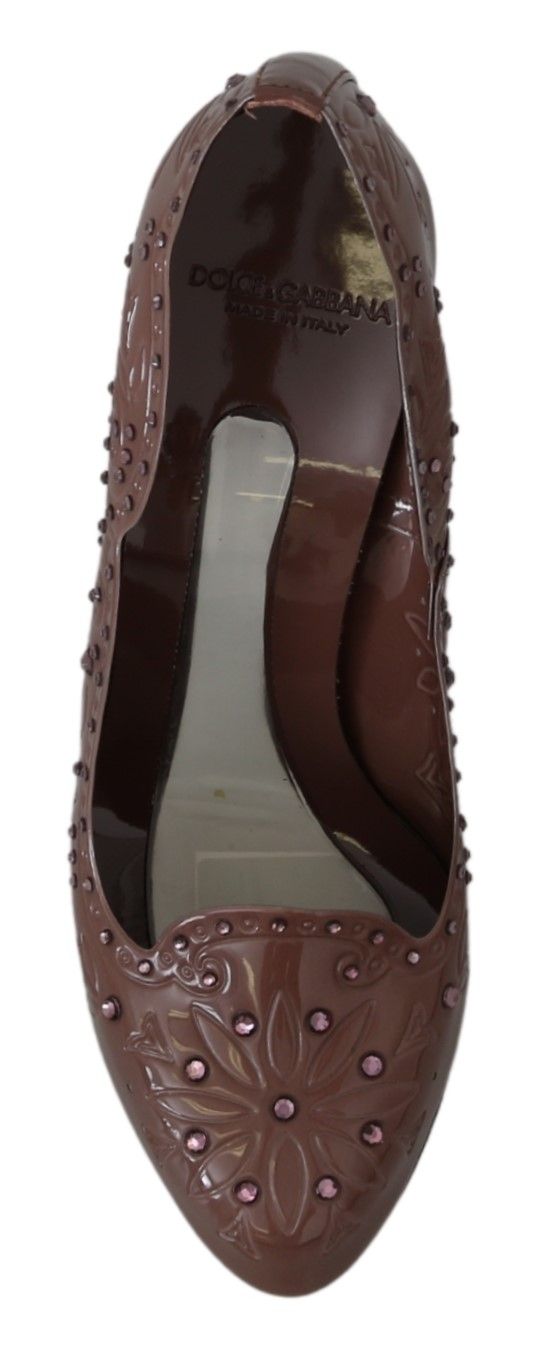 Dolce & Gabbana Brown Floral Crystal Cinderella Heels Glam Steals