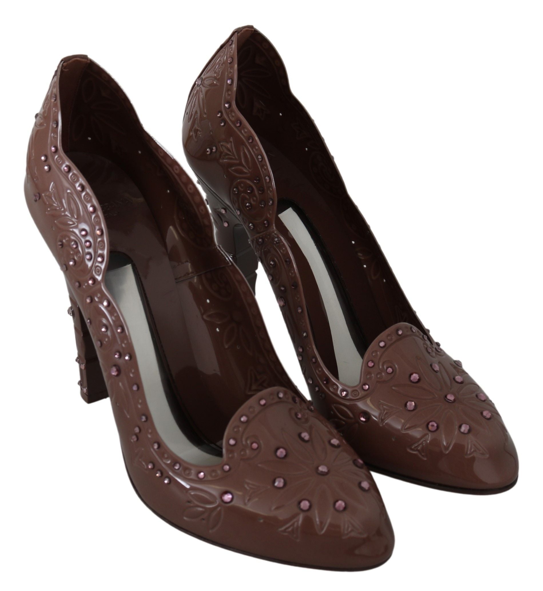Dolce & Gabbana Brown Floral Crystal Cinderella Heels Glam Steals
