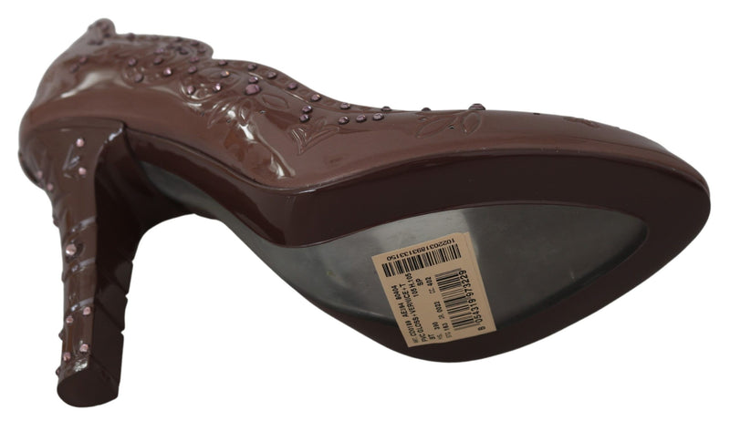 Dolce & Gabbana Brown Floral Crystal Cinderella Heels Glam Steals