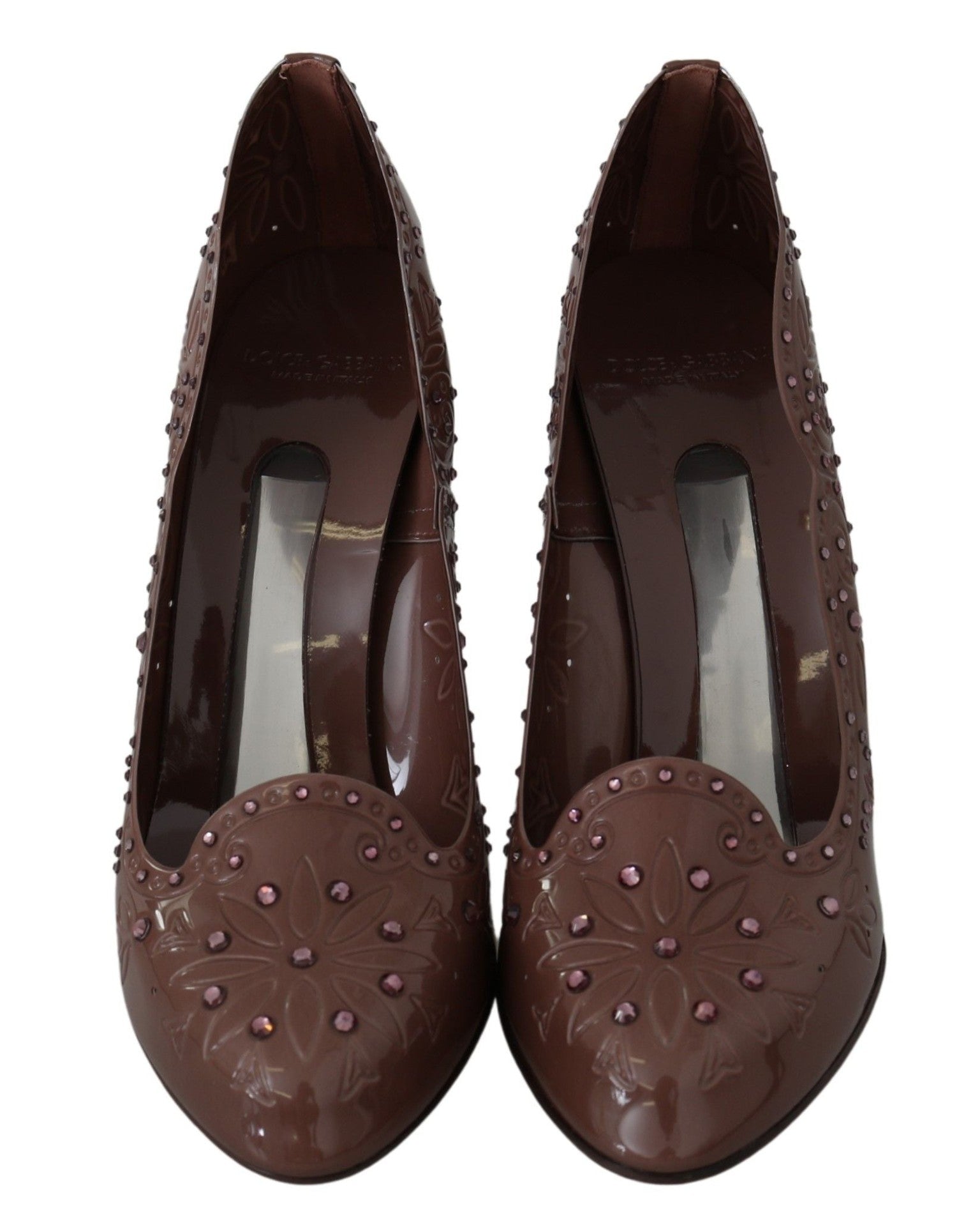 Dolce & Gabbana Brown Floral Crystal Cinderella Heels Heels