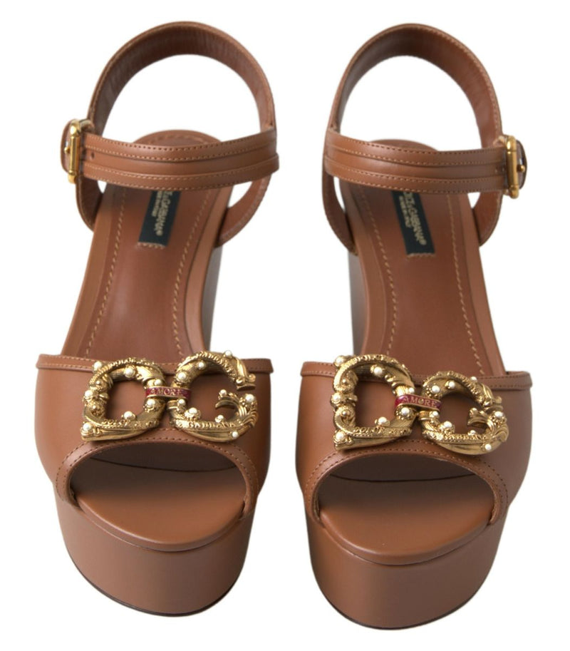 Dolce & Gabbana Brown Leather Amore Wedges Sandals Glam Steals