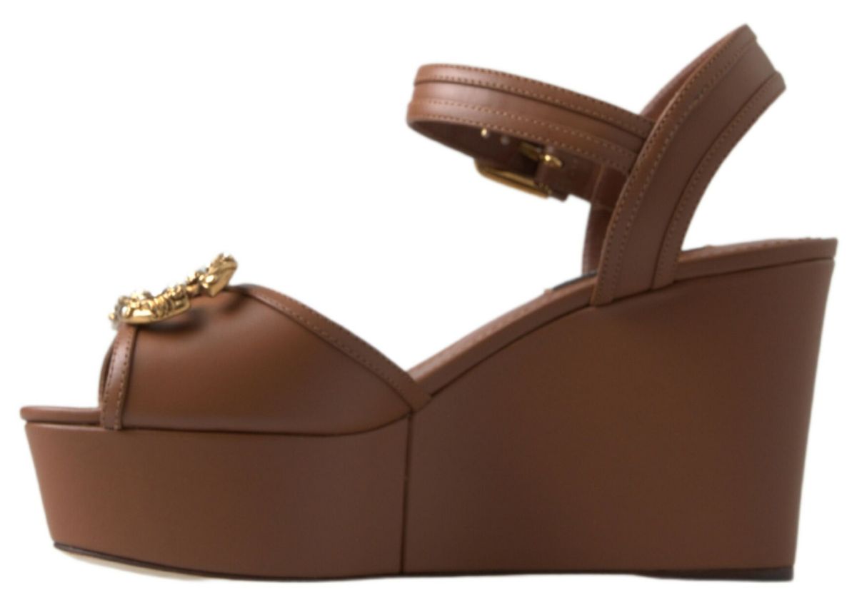 Dolce & Gabbana Brown Leather Amore Wedges Sandals Glam Steals