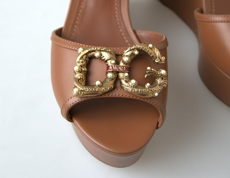 Dolce & Gabbana Brown Leather Amore Wedges Sandals Glam Steals