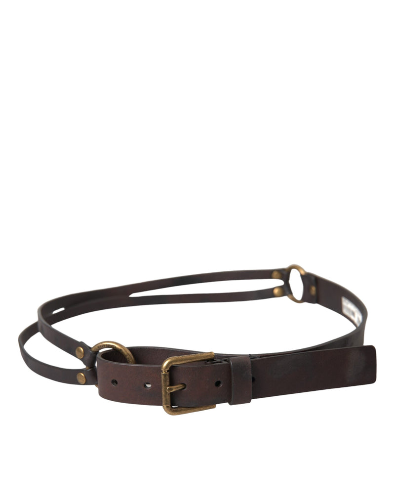 Dolce & Gabbana Brown Leather Dark Gold Metal Buckle Belt Glam Steals