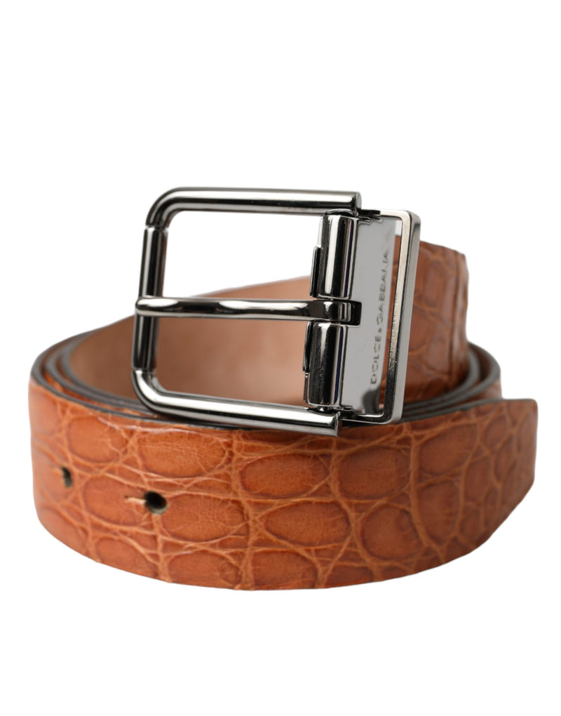 Dolce & Gabbana Brown Leather Exotic Silver Metal Buckle Belt Glam Steals