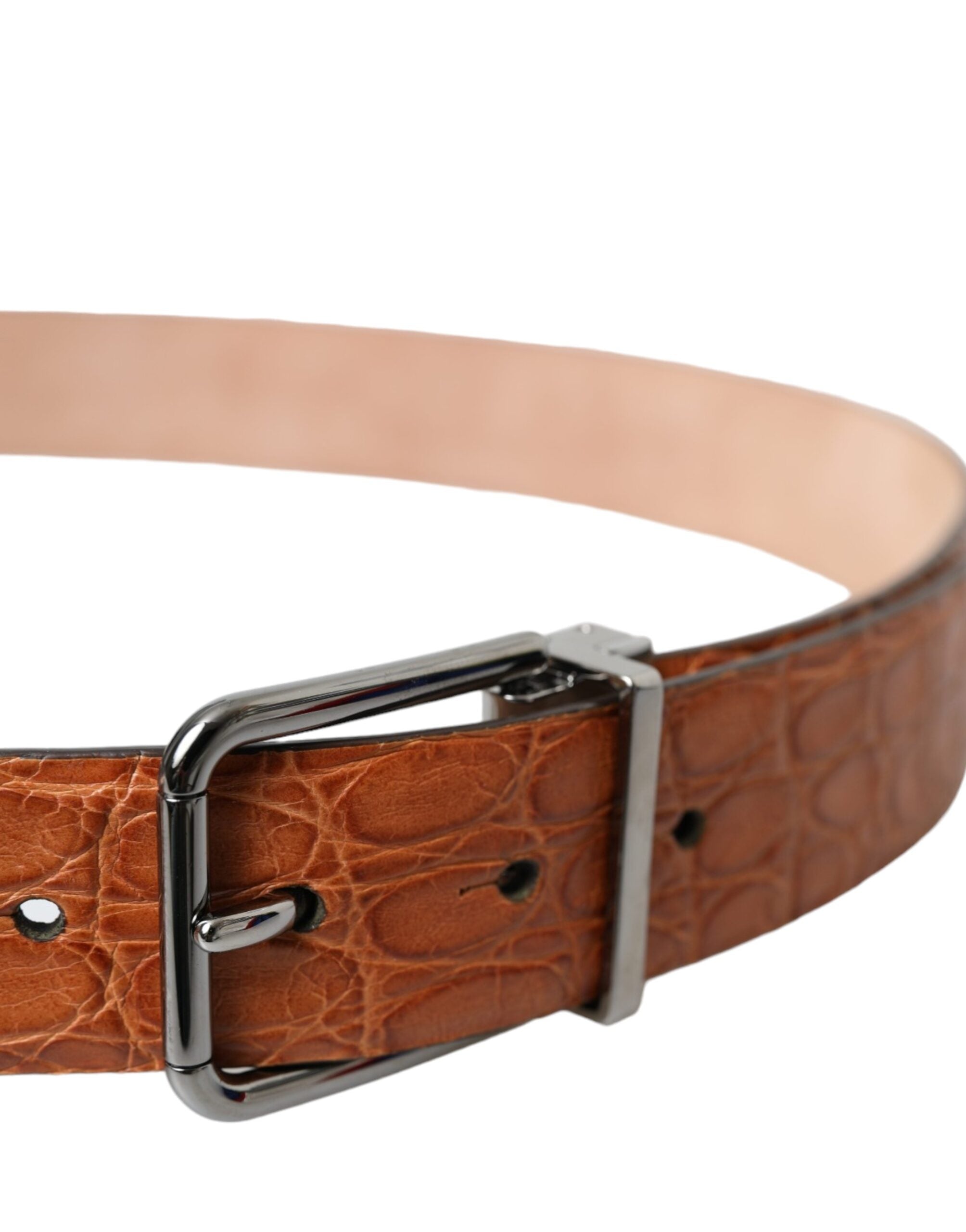 Dolce & Gabbana Brown Leather Exotic Silver Metal Buckle Belt Glam Steals