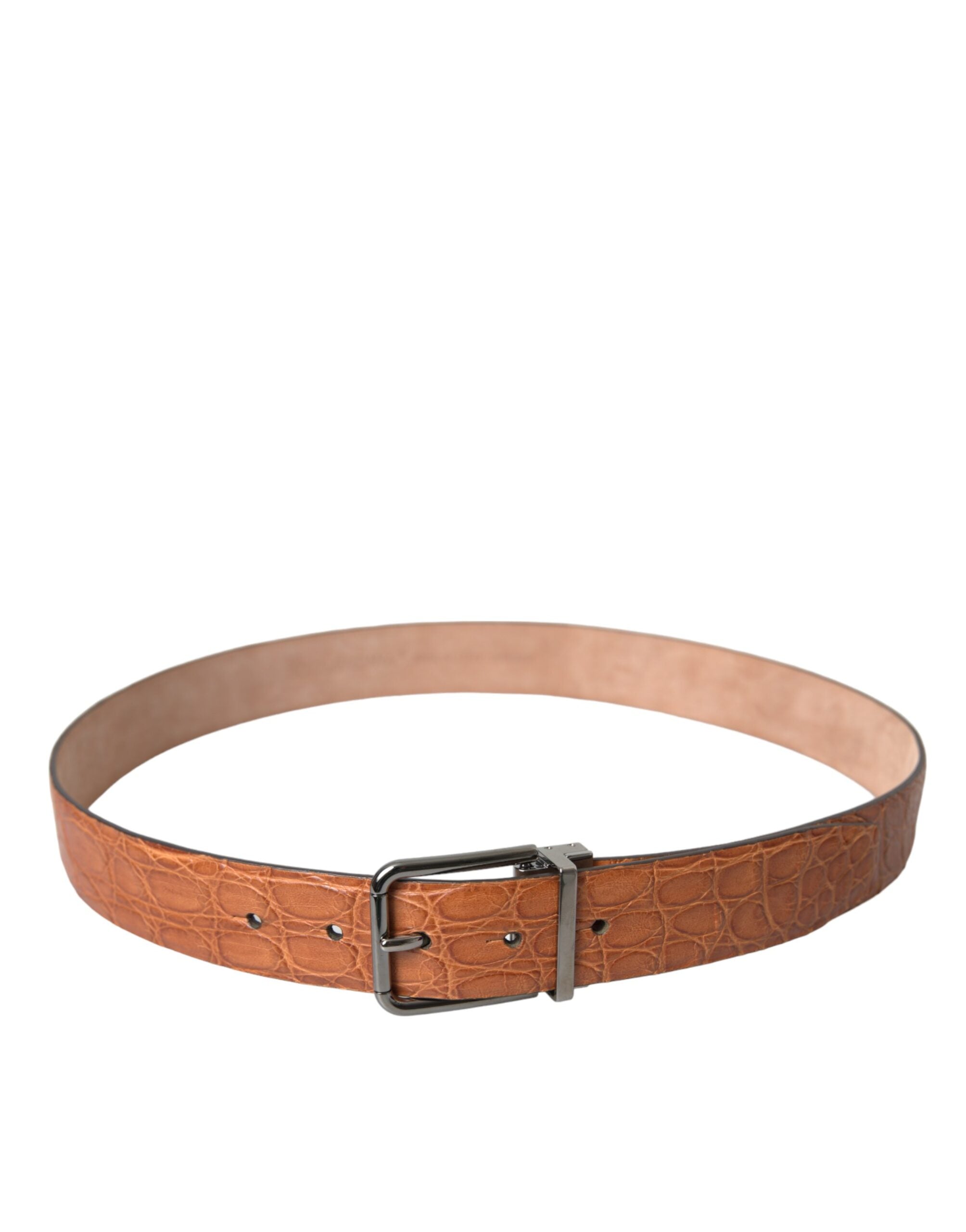 Dolce & Gabbana Brown Leather Exotic Silver Metal Buckle Belt Glam Steals