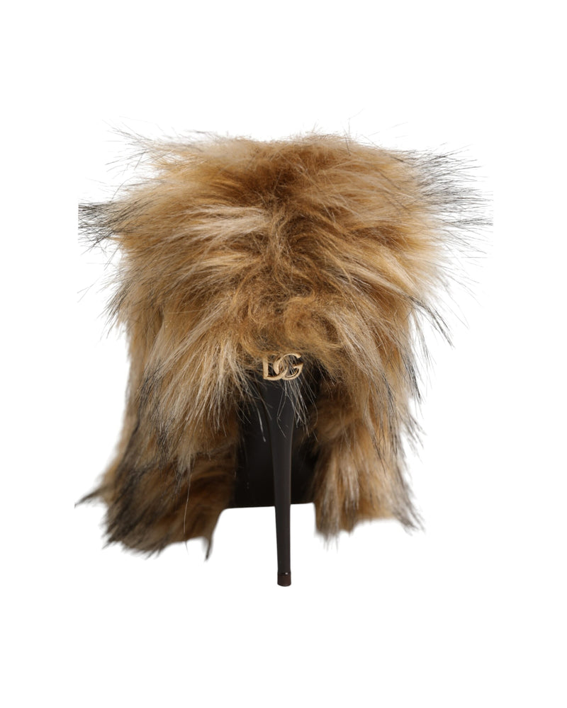 Dolce & Gabbana Brown Leather Fur High Heels Pumps Shoes Glam Steals