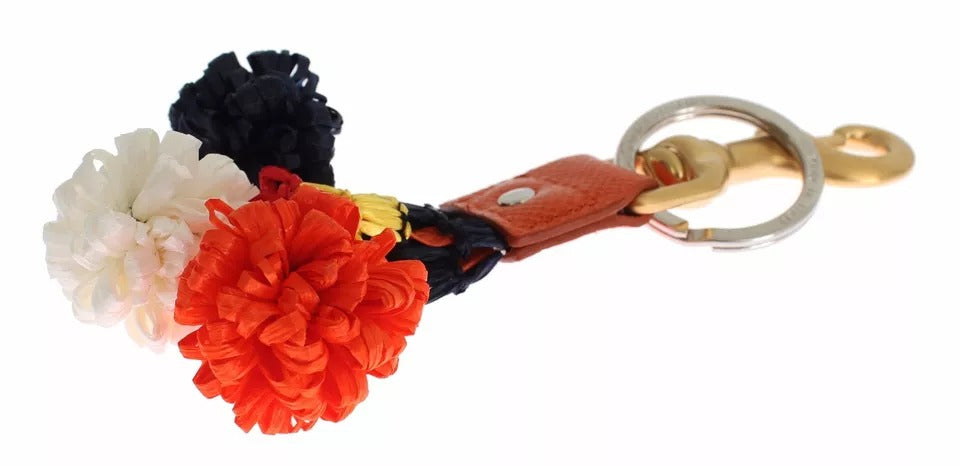 Dolce & Gabbana Brown Leather Gold Raffia Clasp Finder Chain Keyring Glam Steals