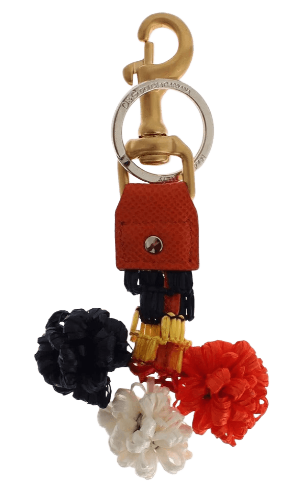 Dolce & Gabbana Brown Leather Gold Raffia Clasp Finder Chain Keyring Glam Steals
