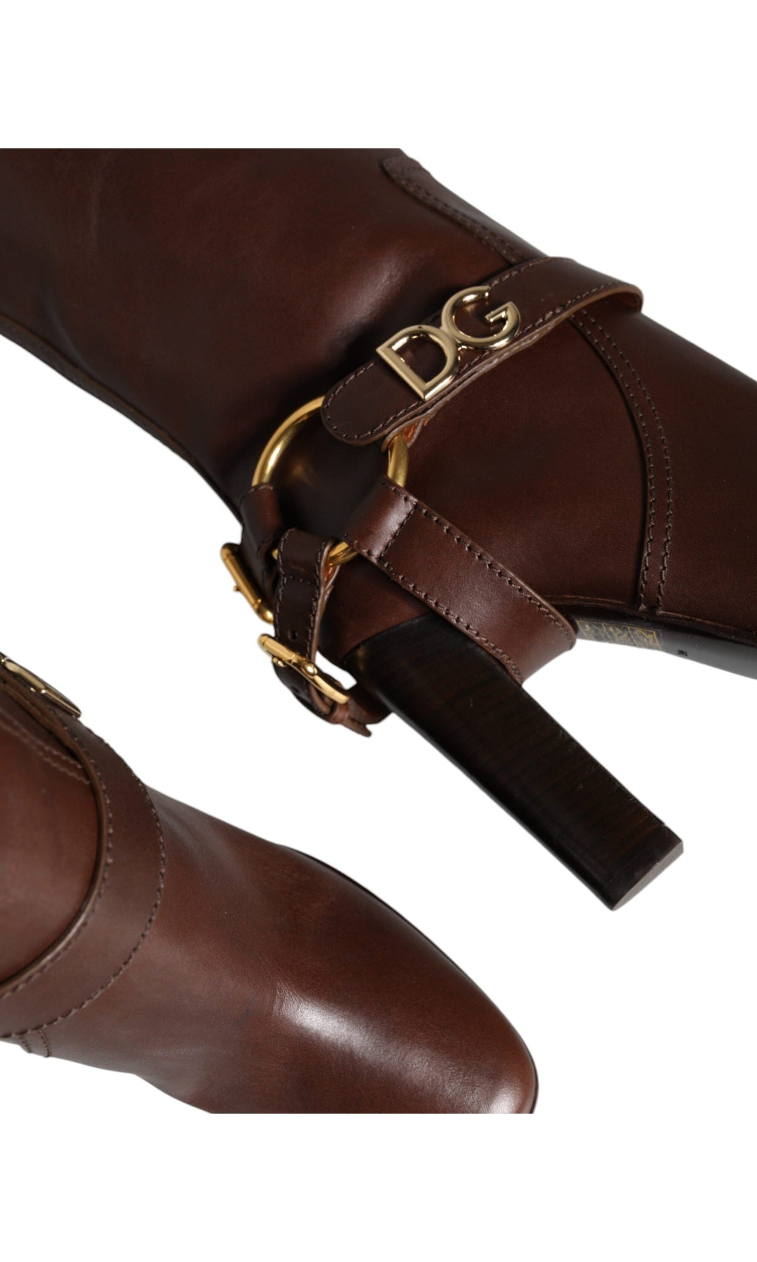 Dolce & Gabbana Brown Leather Gold Tone Logo High Boots Shoes Glam Steals