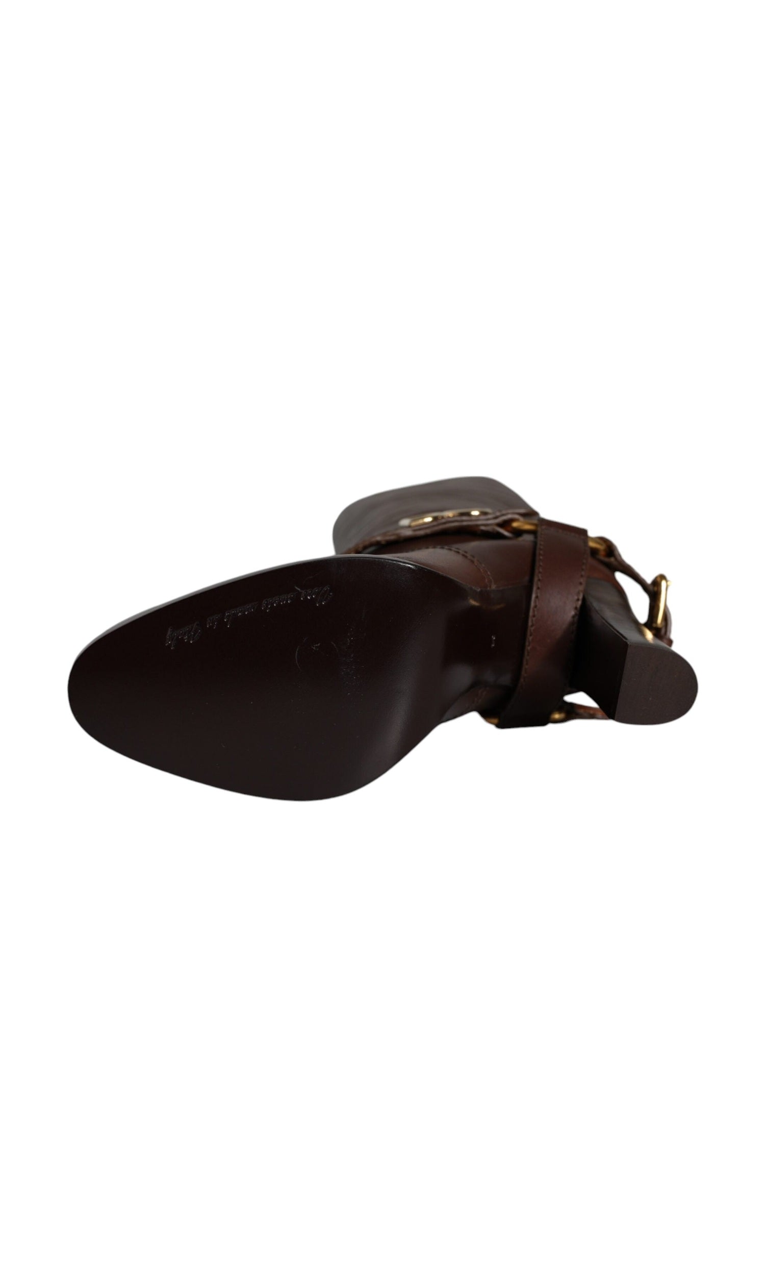 Dolce & Gabbana Brown Leather Gold Tone Logo High Boots Shoes Glam Steals
