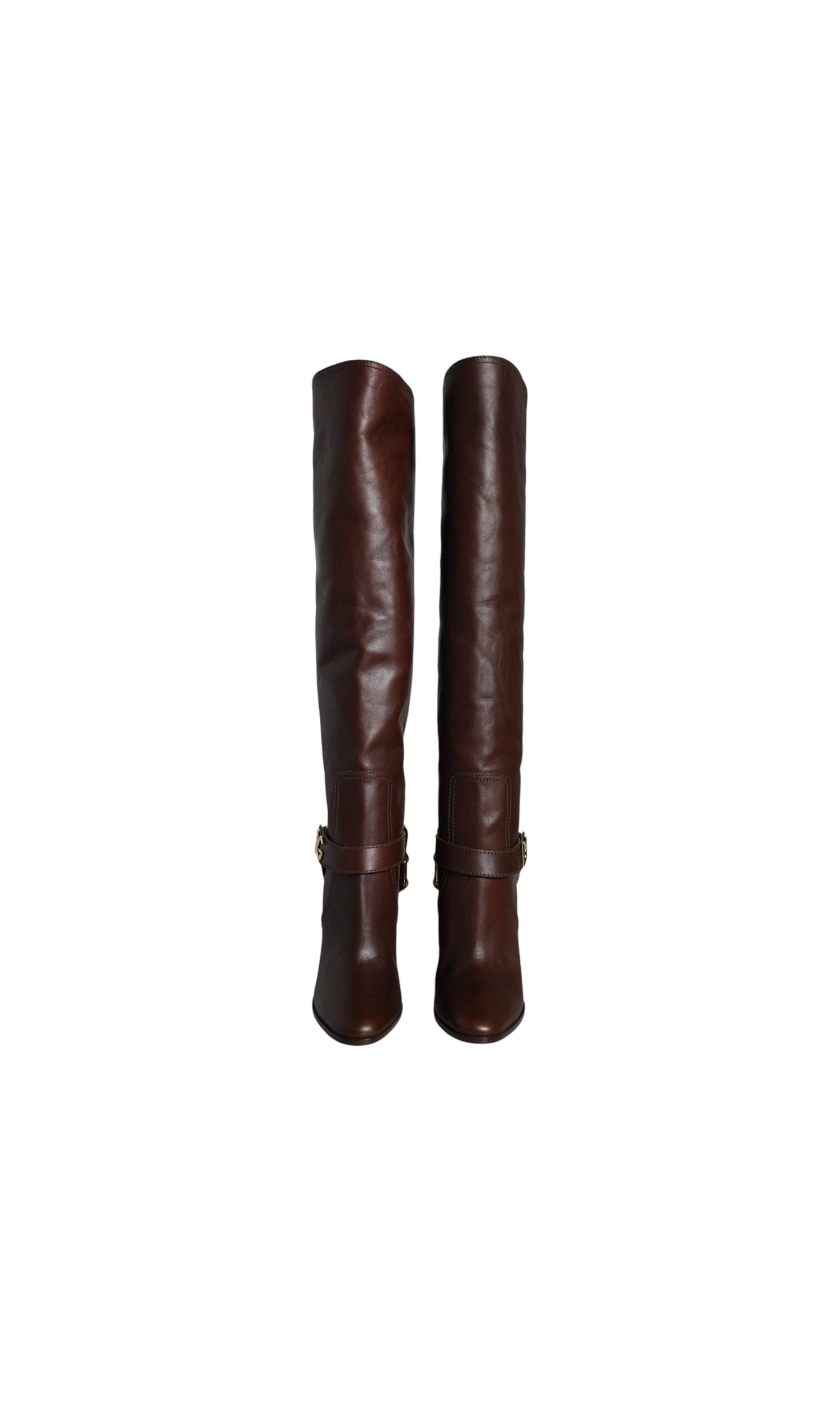Dolce & Gabbana Brown Leather Gold Tone Logo High Boots Shoes Glam Steals