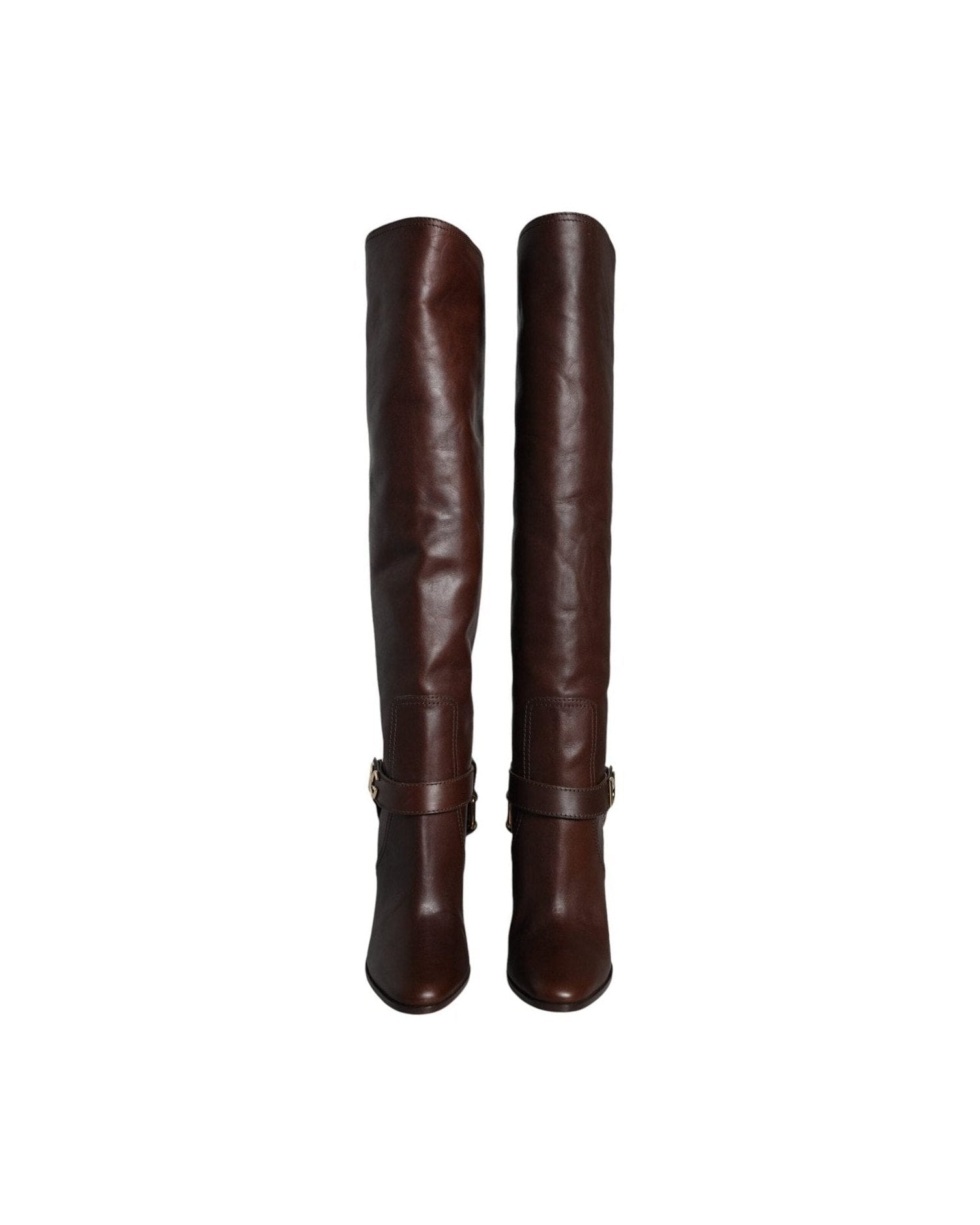 Dolce & Gabbana Brown Leather Gold Tone Logo High Boots Shoes Glam Steals