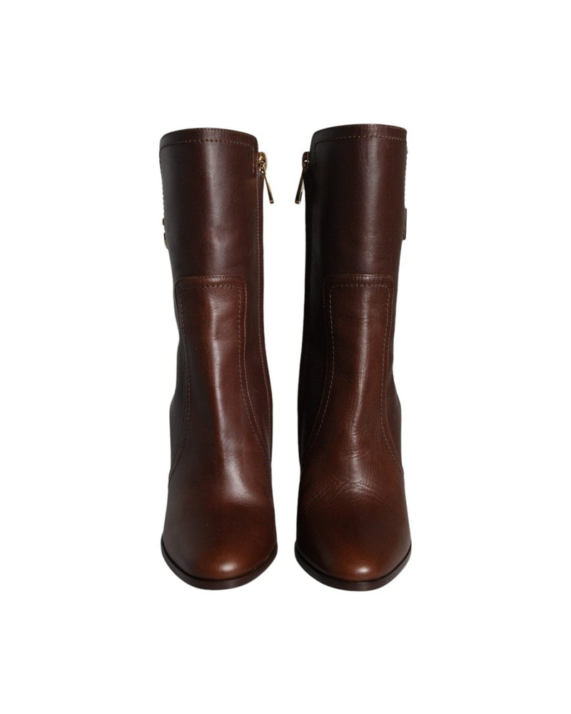 Dolce & Gabbana Brown Leather Heels Mid Calf Boots Shoes Boots