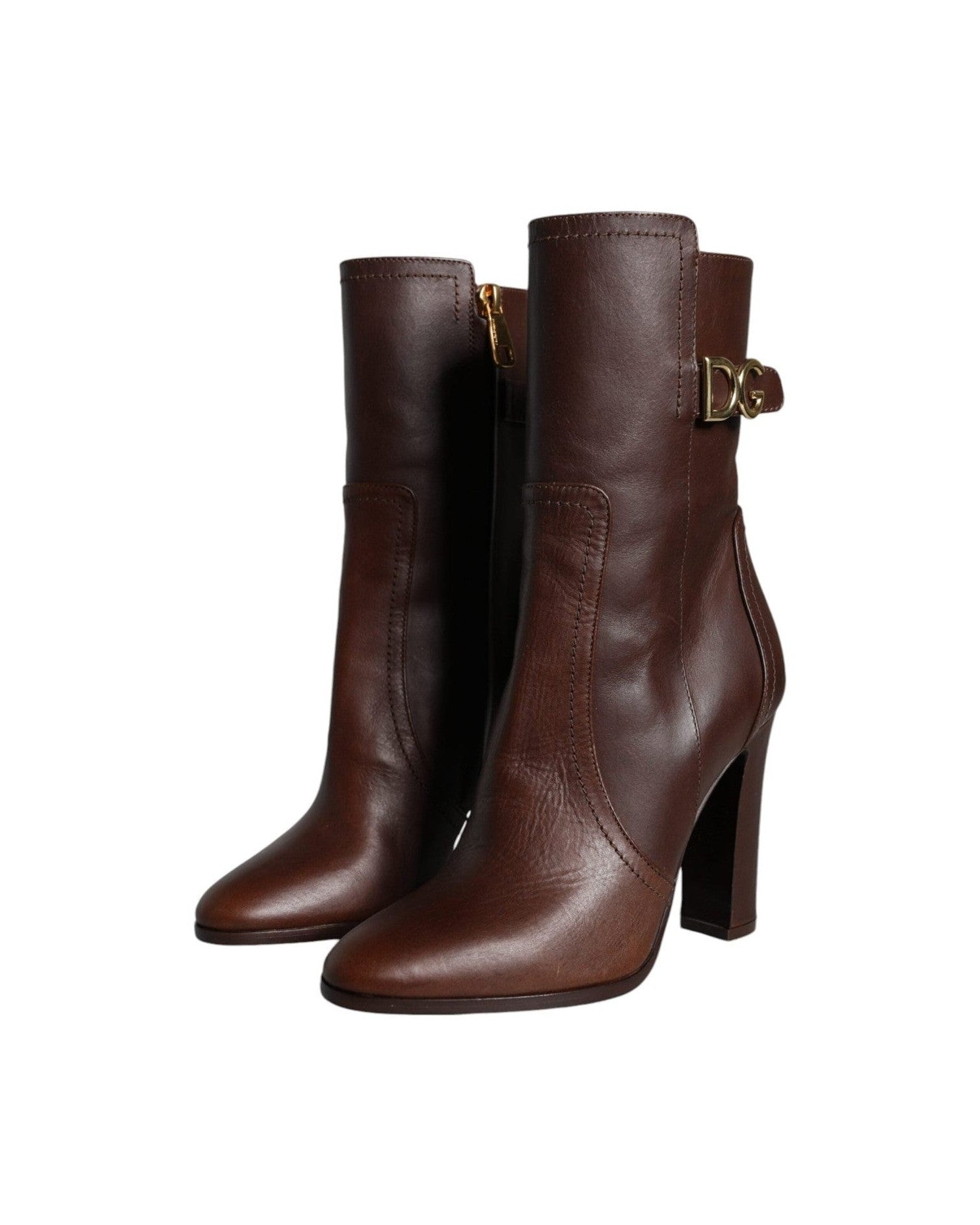 Dolce & Gabbana Brown Leather Heels Mid Calf Boots Shoes Boots