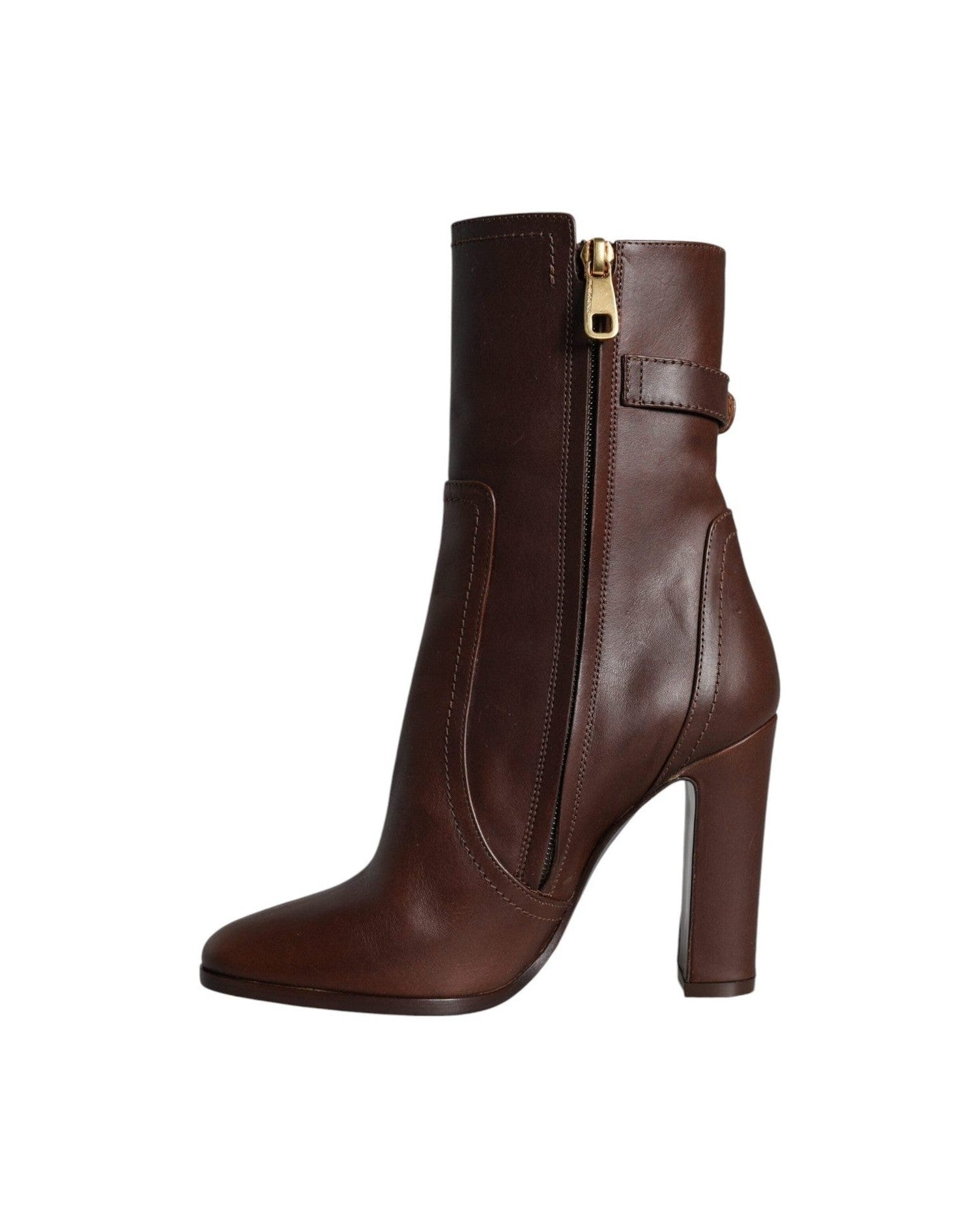 Dolce & Gabbana Brown Leather Heels Mid Calf Boots Shoes Boots