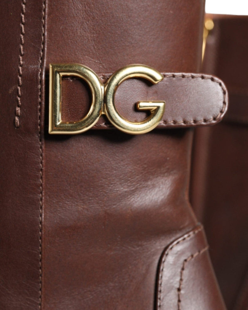 Dolce & Gabbana Brown Leather Heels Mid Calf Boots Shoes Glam Steals