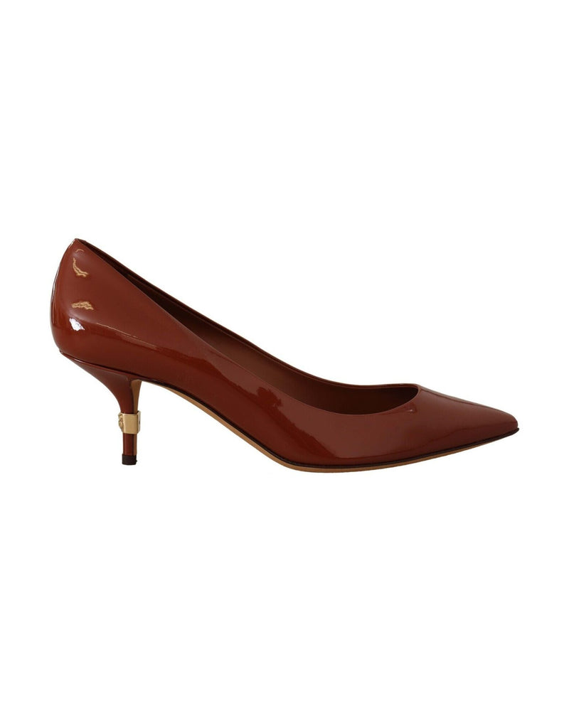 Dolce & Gabbana Brown Leather Kitten Heels Pumps Patent Shoes Glam Steals