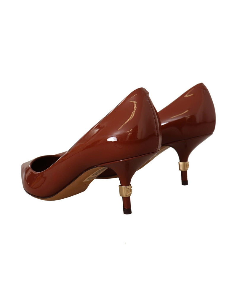 Dolce & Gabbana Brown Leather Kitten Heels Pumps Patent Shoes Glam Steals
