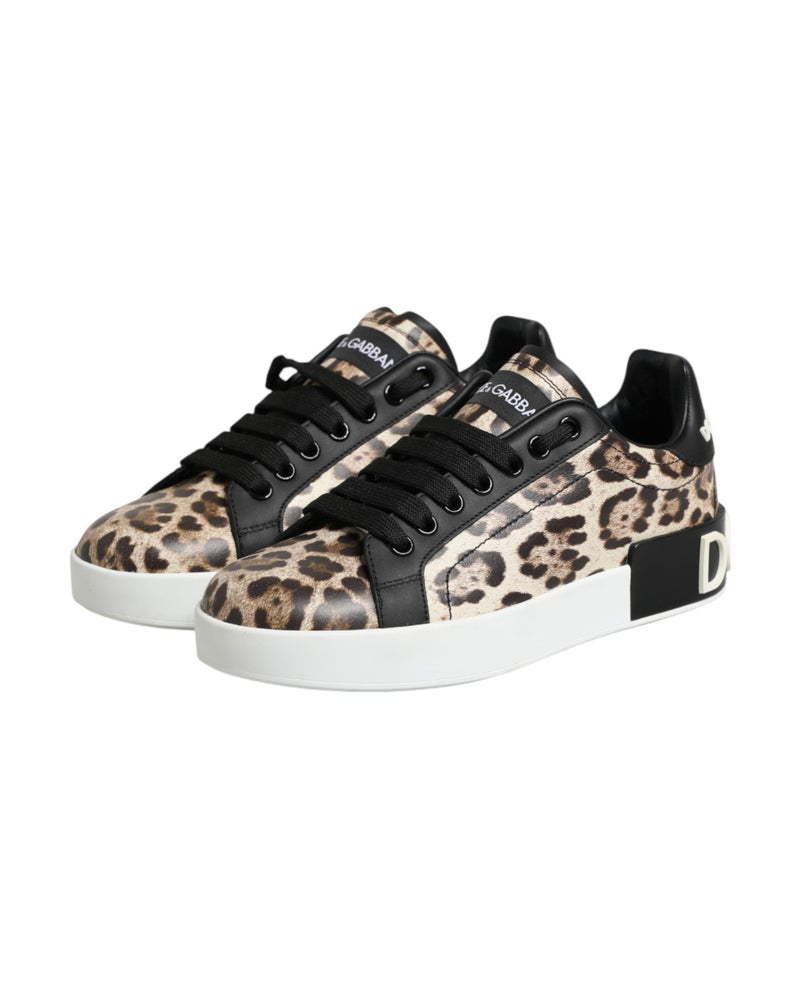 Dolce & Gabbana Brown Leather Leopard Low Top Sneakers Shoes Glam Steals