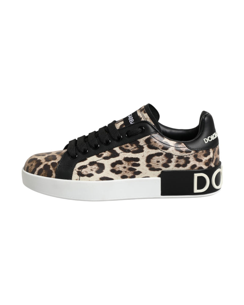 Dolce & Gabbana Brown Leather Leopard Low Top Sneakers Shoes Glam Steals