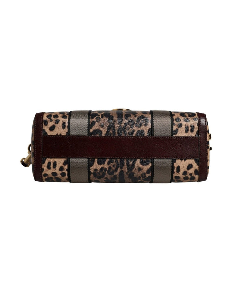 Dolce & Gabbana Brown Leather Leopard Shoulder Strap Duffle Bag Duffel Bags