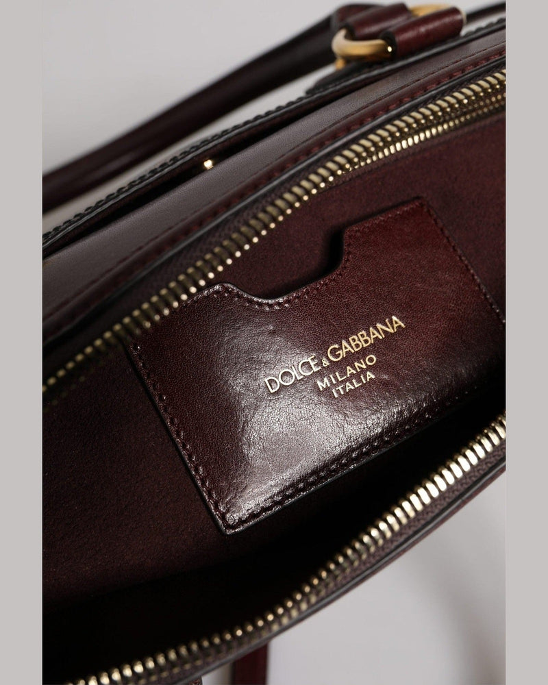 Dolce & Gabbana Brown Leather Leopard Shoulder Strap Duffle Bag Duffel Bags