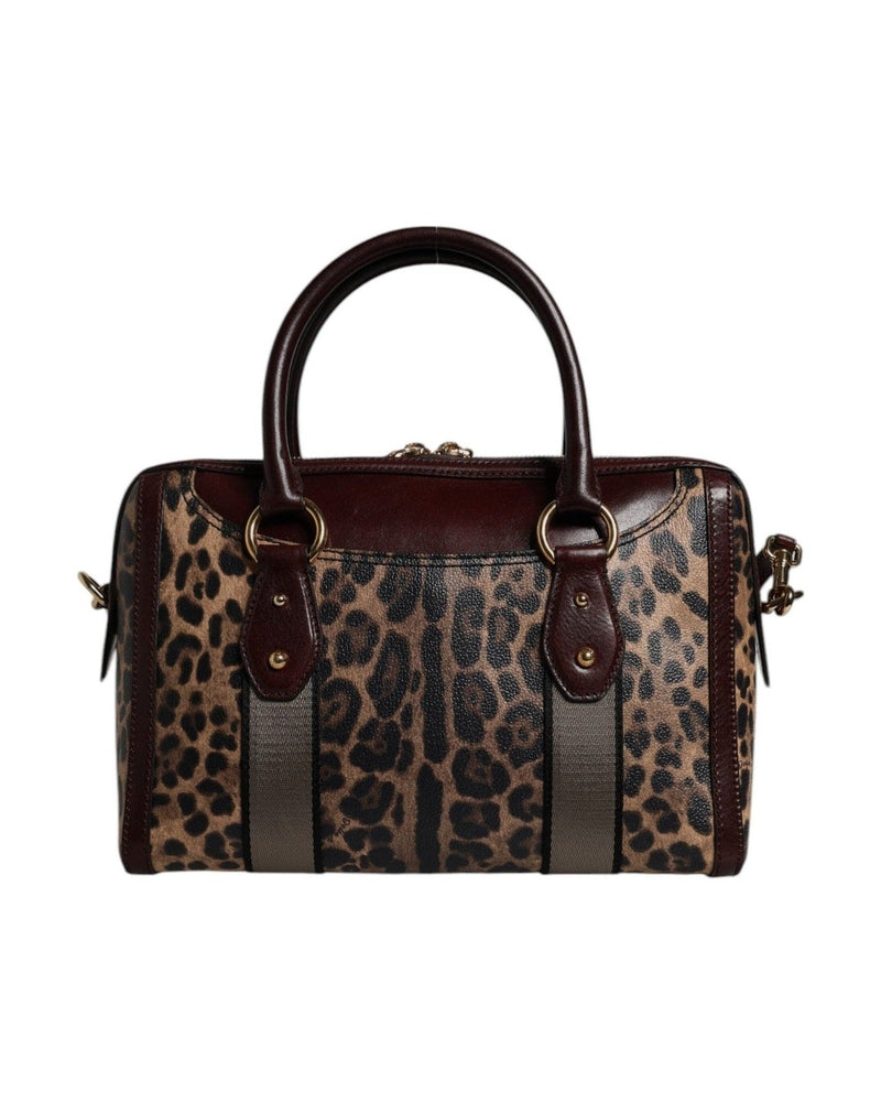 Dolce & Gabbana Brown Leather Leopard Shoulder Strap Duffle Bag Duffel Bags