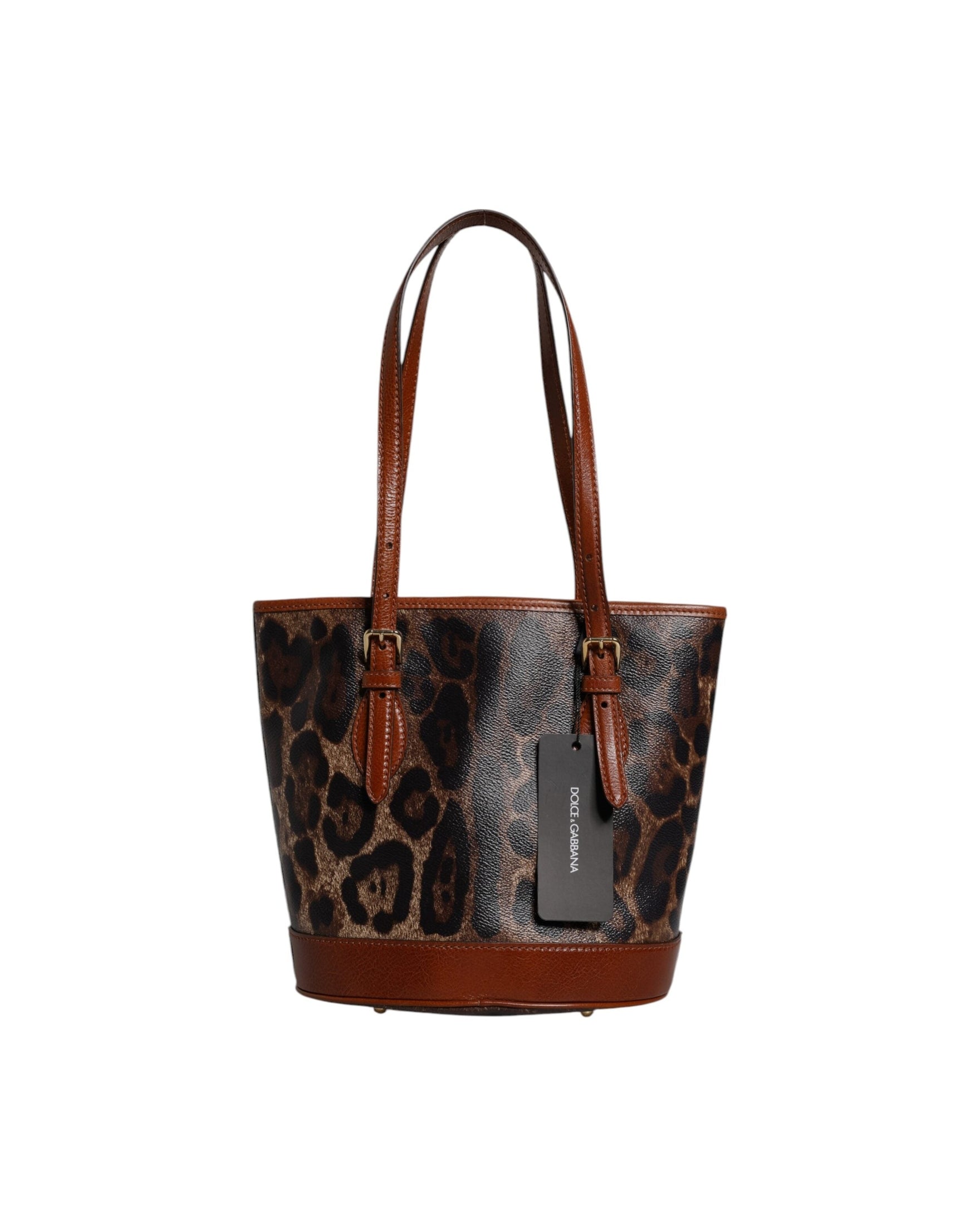 Dolce & Gabbana Brown Leather Leopard Shoulder Strap Tote Bag Glam Steals