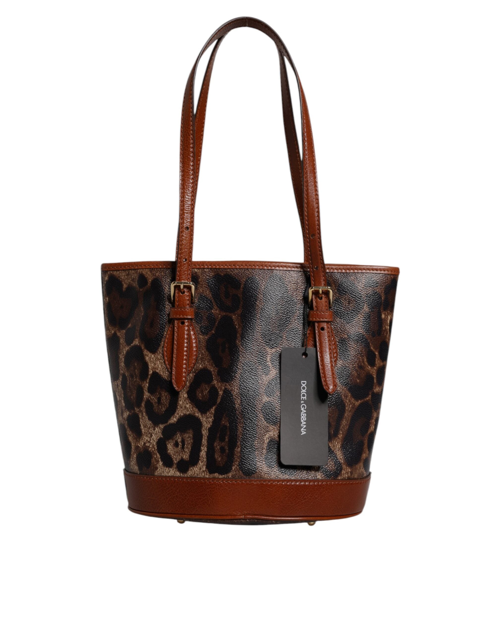 Dolce & Gabbana Brown Leather Leopard Shoulder Strap Tote Bag Glam Steals