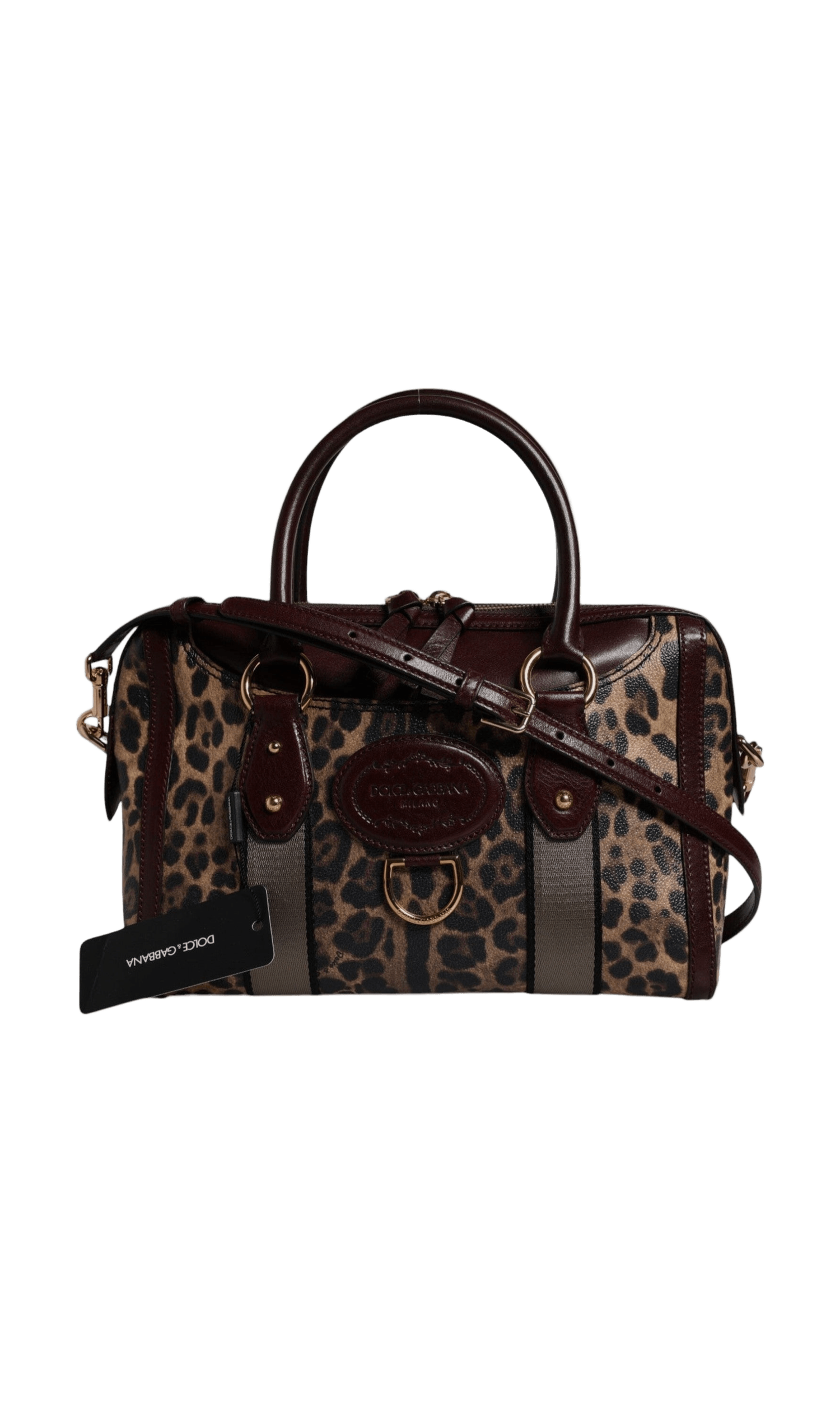 Dolce & Gabbana Brown Leather Leopard Shoulder Strap Duffle Bag Glam Steals