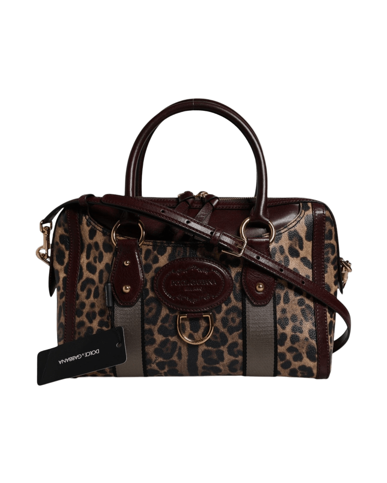 Dolce & Gabbana Brown Leather Leopard Shoulder Strap Duffle Bag Glam Steals