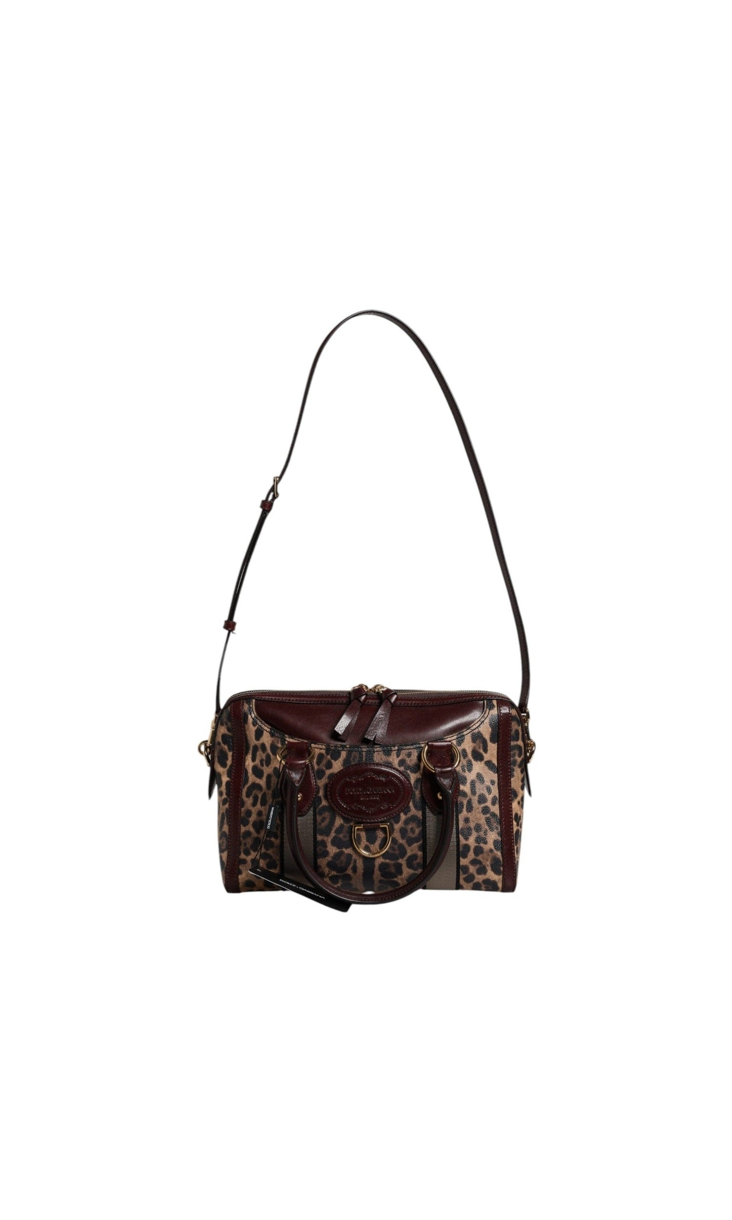 Dolce & Gabbana Brown Leather Leopard Shoulder Strap Duffle Bag Glam Steals