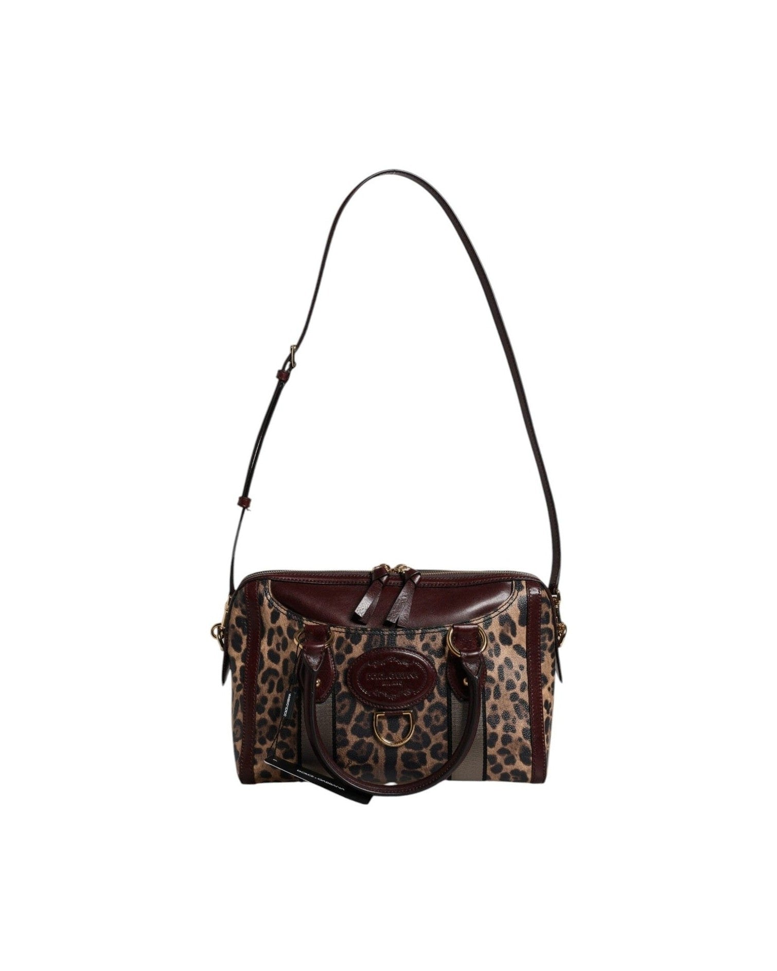Dolce & Gabbana Brown Leather Leopard Shoulder Strap Duffle Bag Glam Steals