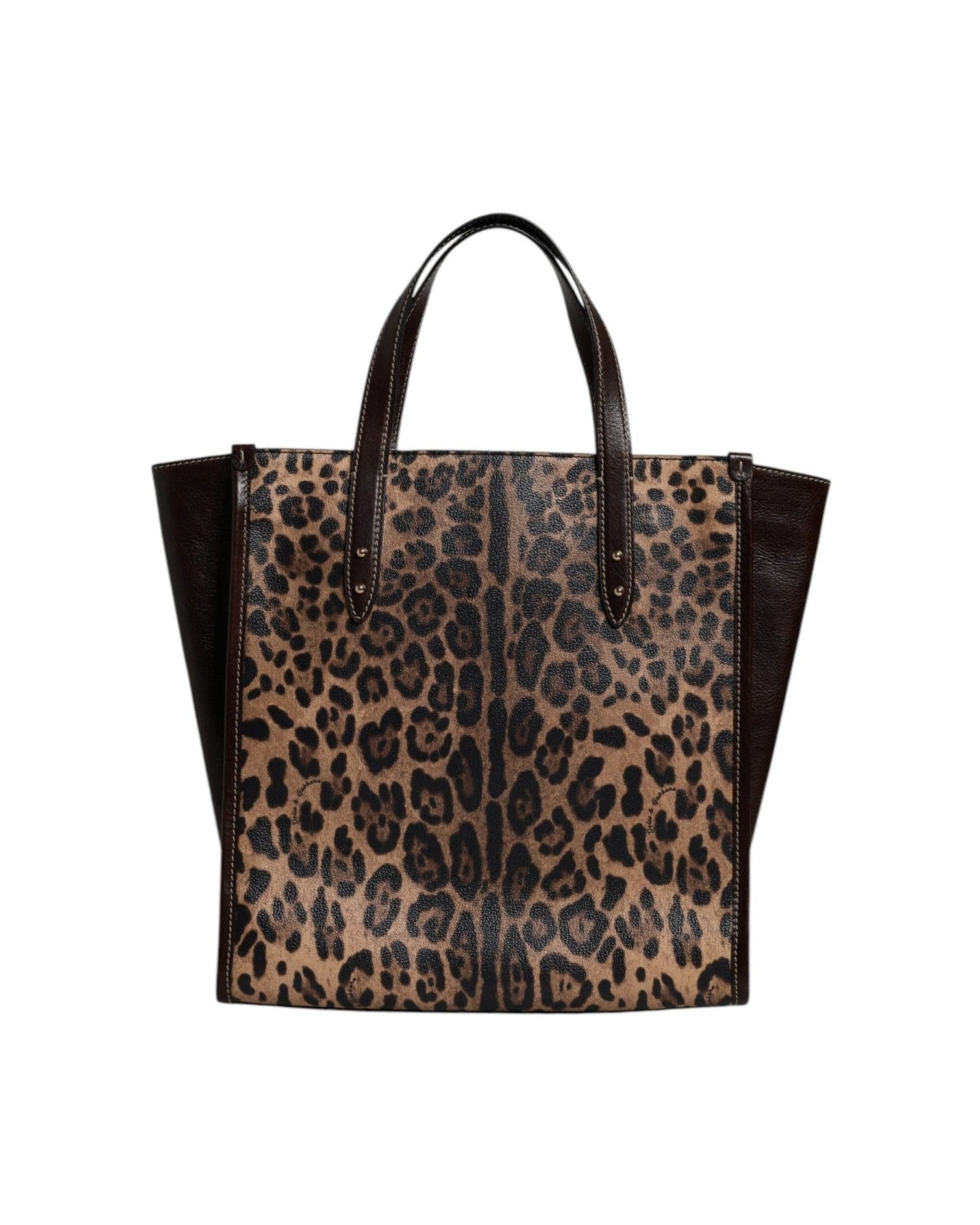 Dolce & Gabbana Brown Leather Leopard Shoulder Strap Tote Bag Glam Steals