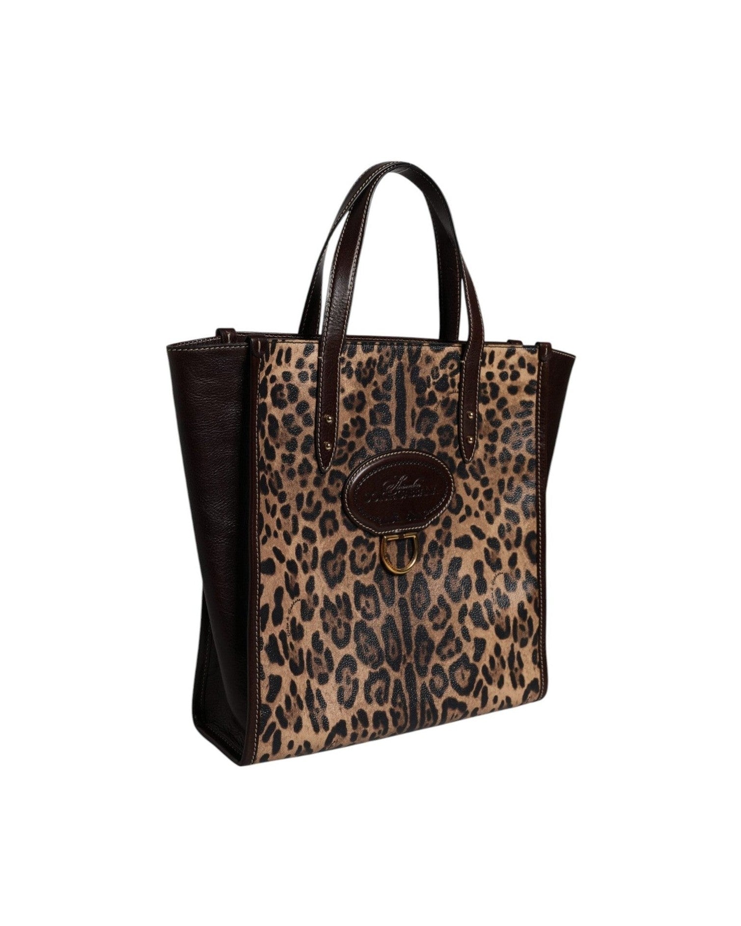 Dolce & Gabbana Brown Leather Leopard Shoulder Strap Tote Bag Glam Steals