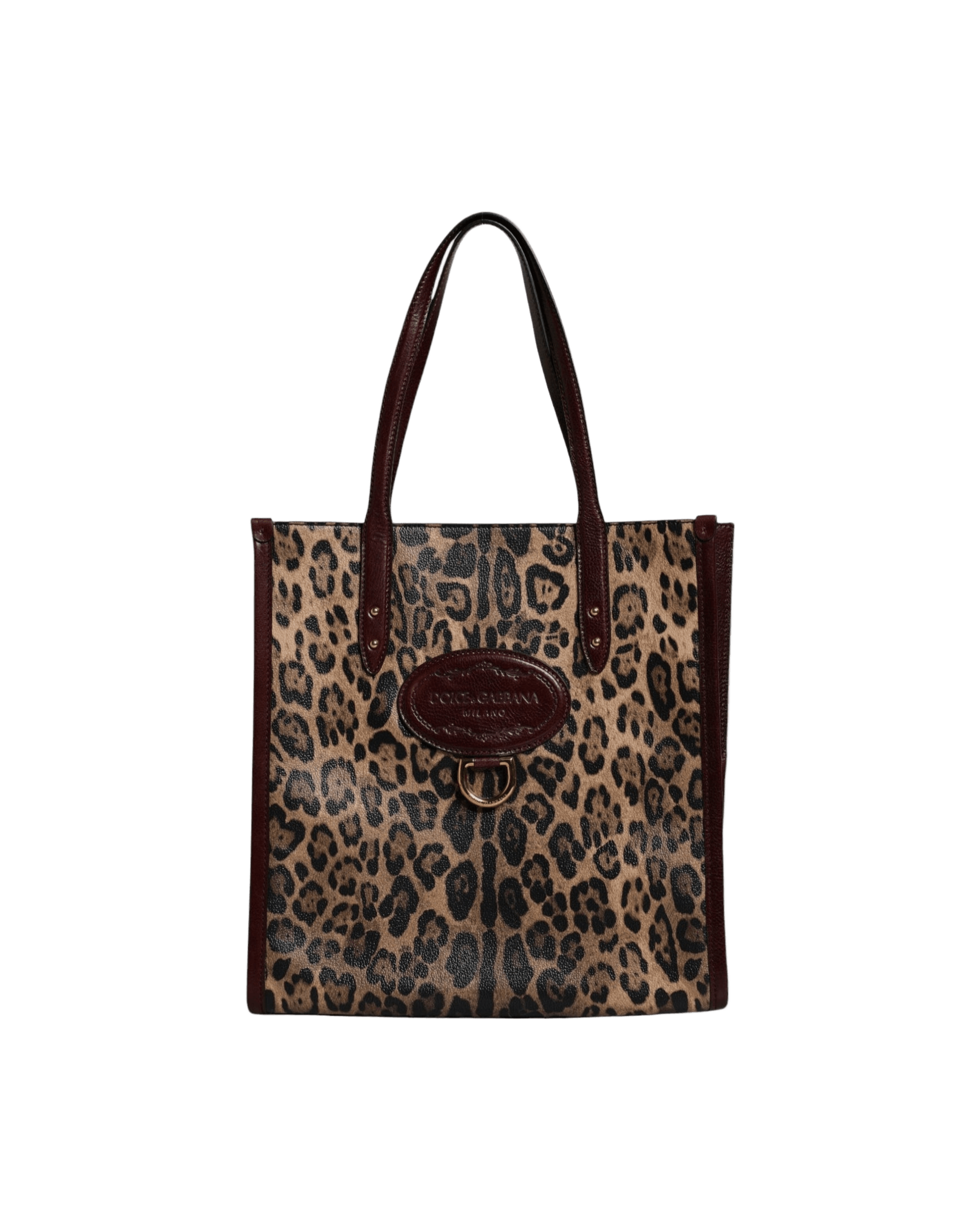 Dolce & Gabbana Brown Leather Leopard Shoulder Strap Tote Bag Glam Steals