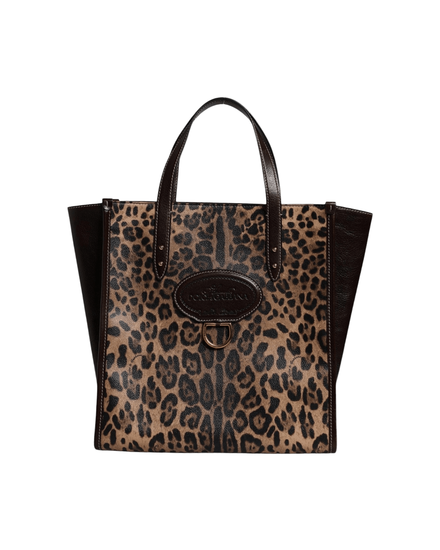 Dolce & Gabbana Brown Leather Leopard Shoulder Strap Tote Bag Glam Steals