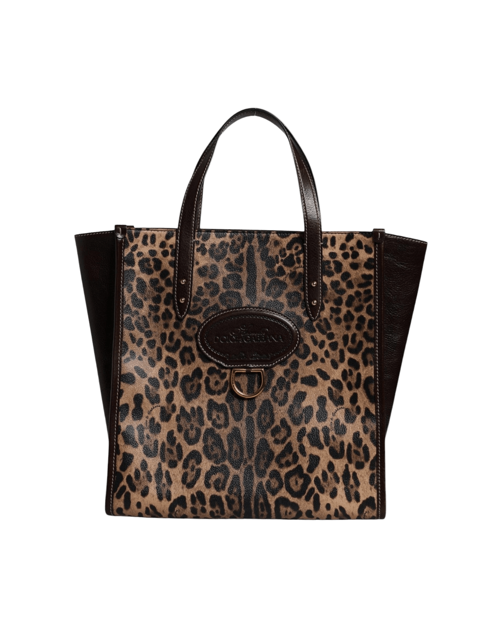 Dolce & Gabbana Brown Leather Leopard Shoulder Strap Tote Bag Glam Steals