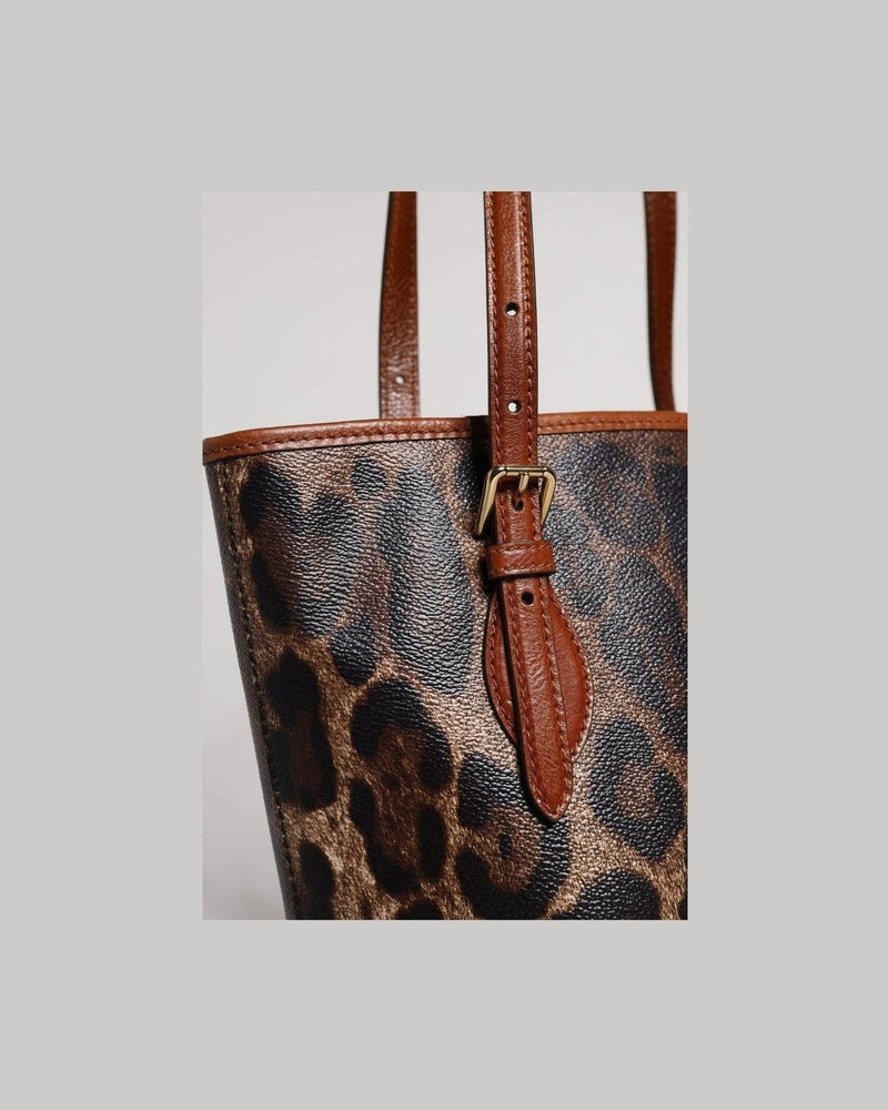 Dolce & Gabbana Brown Leather Leopard Shoulder Strap Tote Bag Glam Steals