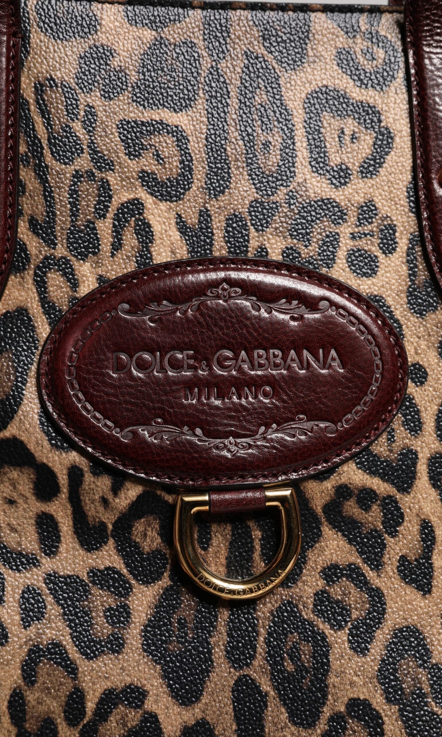 Dolce & Gabbana Brown Leather Leopard Shoulder Strap Tote Bag Glam Steals