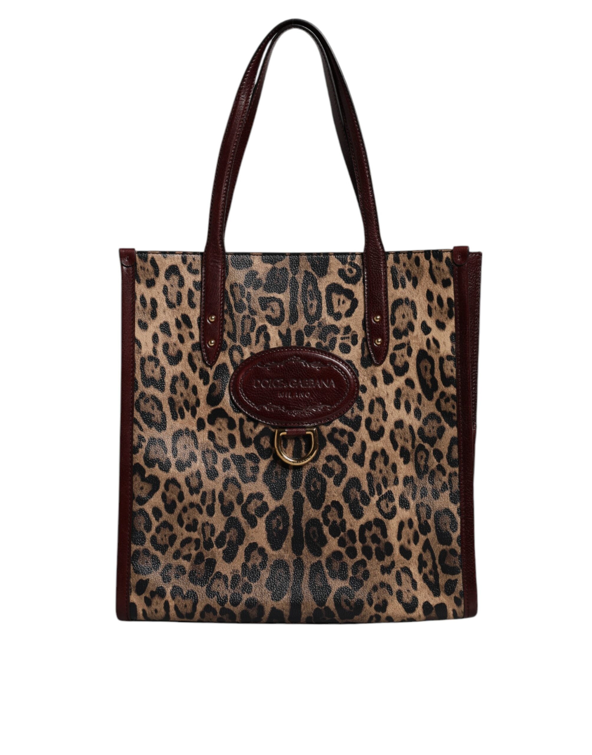 Dolce & Gabbana Brown Leather Leopard Shoulder Strap Tote Bag Glam Steals