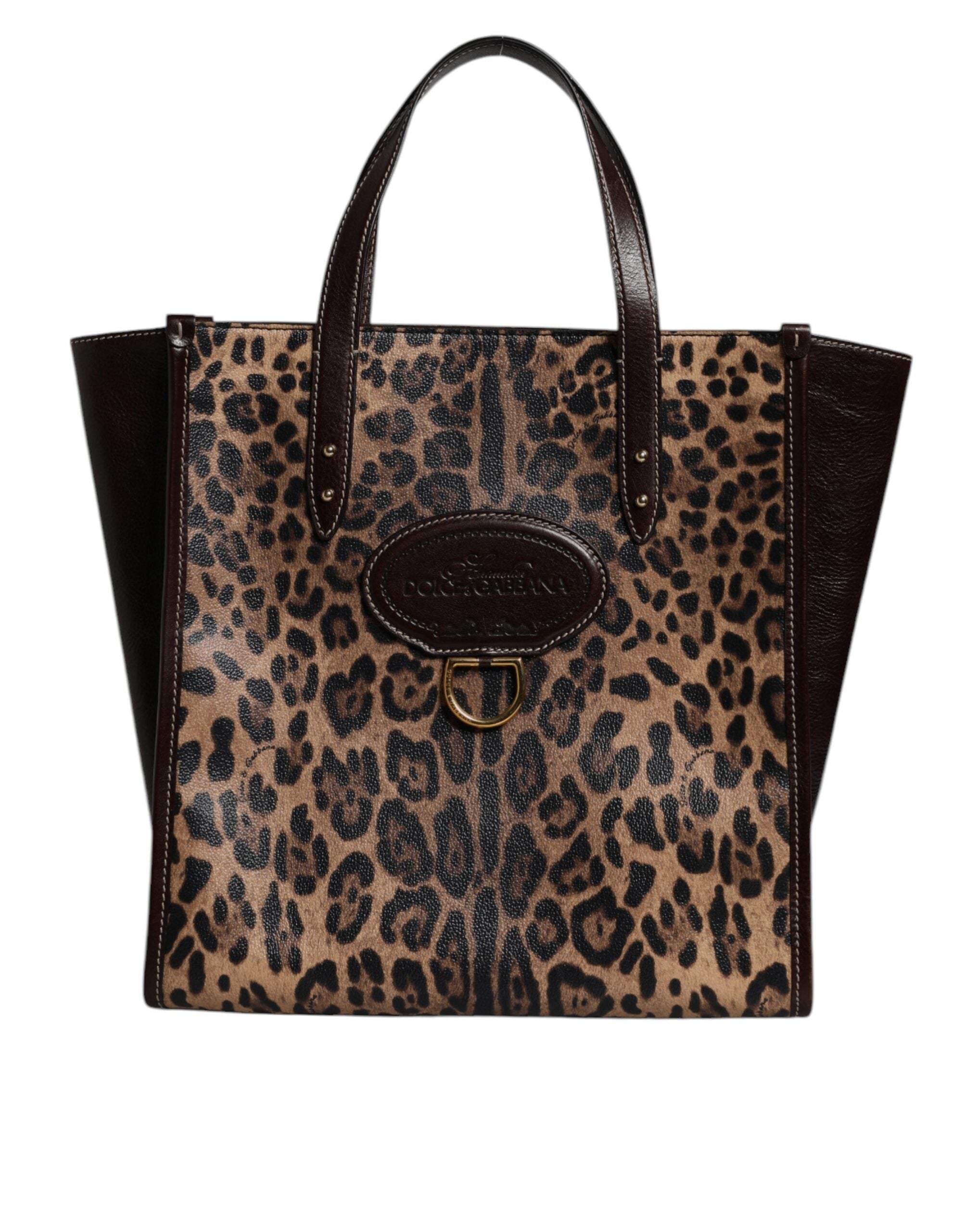 Dolce & Gabbana Brown Leather Leopard Shoulder Strap Tote Bag Glam Steals
