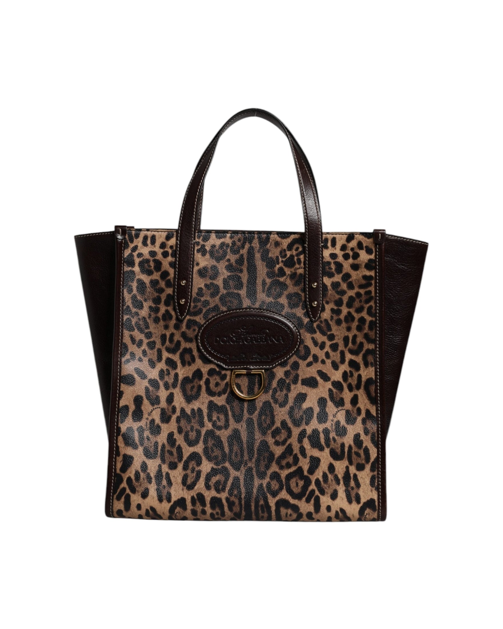 Dolce & Gabbana Brown Leather Leopard Shoulder Strap Tote Bag Glam Steals