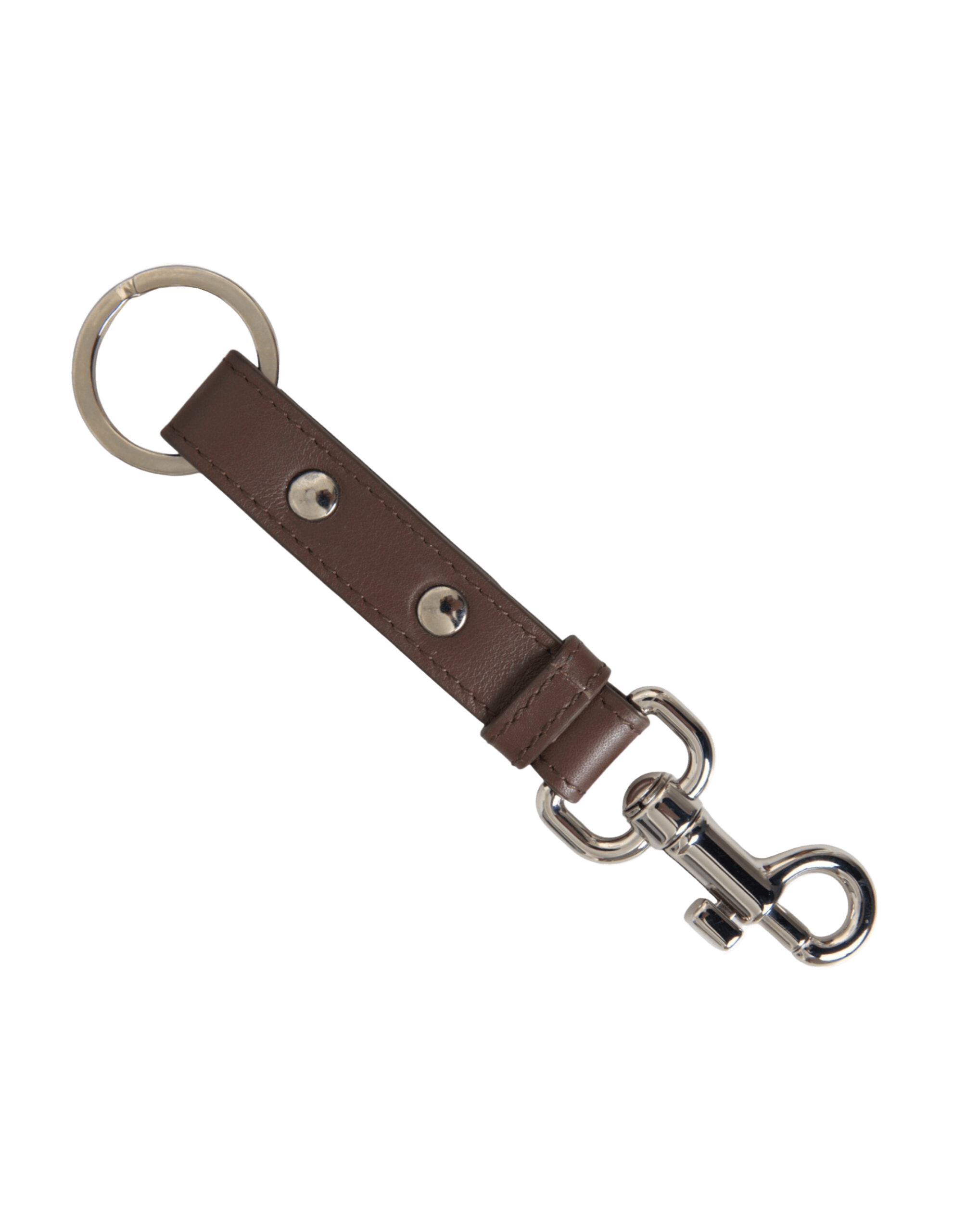 Dolce & Gabbana Brown Leather Plain Silver Brass Keyring Holder Keychain Glam Steals