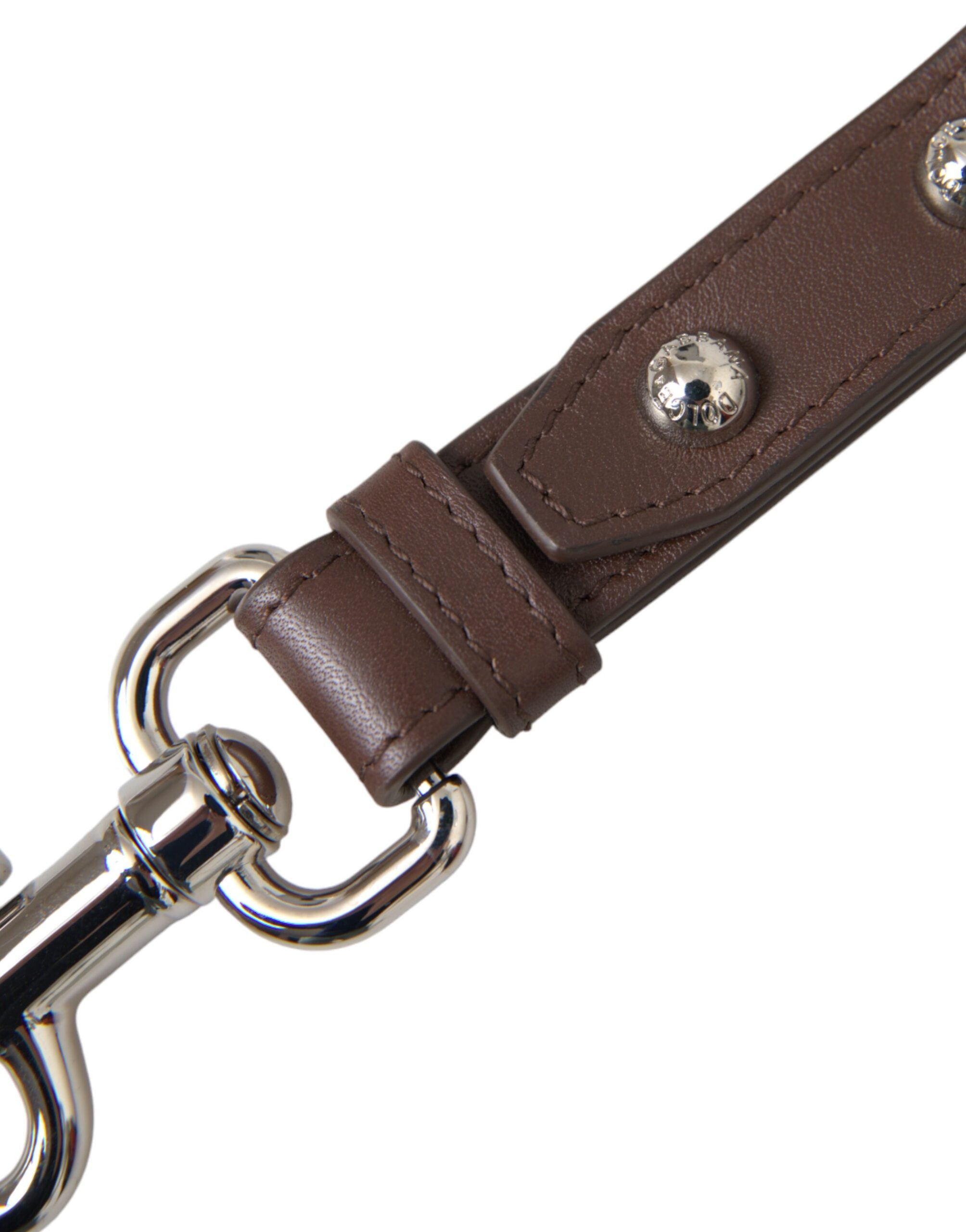 Dolce & Gabbana Brown Leather Plain Silver Brass Keyring Holder Keychain Glam Steals